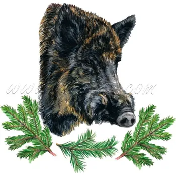 Divočák, prase, černá zvěř, samolepka oboustranná s větvičkami