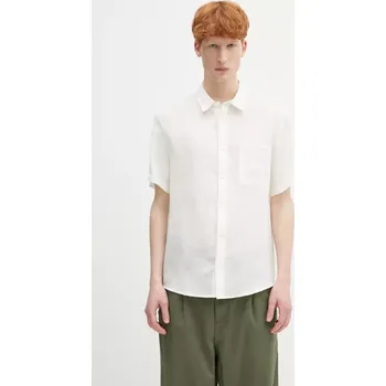 Pánská košile Lněná košile A.P.C. chemisette bellini logo, M, bílá, 00X