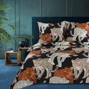 Povlečení 220x200 cm z bavlněného saténu, barva černá, béžová se zvířecím vzorem DIVA 16 Diva Line
