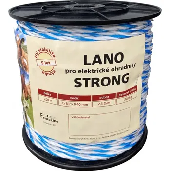 Ohradník Lano STRONG pro el. ohradník, 4,5 mm, 3x0,40 mm Niro, 200 m, bílo-modrá