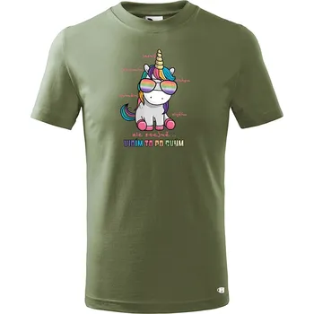 Dětské tričko s potiskem Jednorožec Velikost: 122/6 let, Barva trička: Khaki