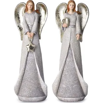 Vánoční dekorace Andílek polyresin 75x225mm mix,béžová se třpytkami - VÝPRODEJ