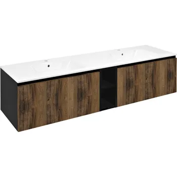 Koupelnový nábytek LOREA skříňka s dvojumyvadlem 181x46x51,5cm, dub collingwood/černá mat LE080-1935-07