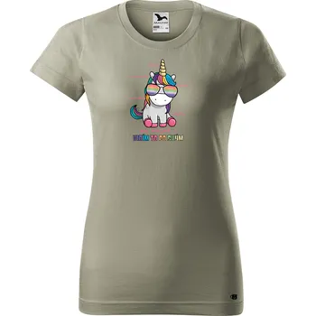 Dámské tričko s potiskem Jednorožec Barva trička: Světlá khaki - 28, Velikost: M