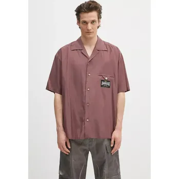 Pánská košile Košile AMBUSH S/S Satin Shirt, 48, burgundské, 93X