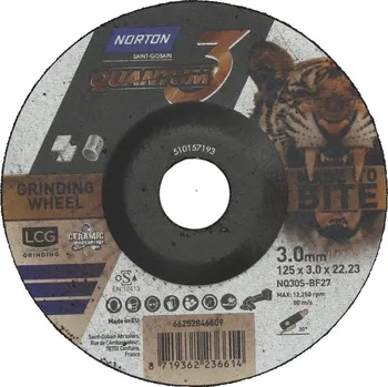 Brusný kotouč NORTON-CLIPPER Kotouč tvar BF 27 pro broušení pro nerezová ocel 125x3x22.23mm Norton QUANTUM 3