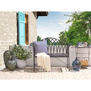 Zahradní lavice Zahradní lavička černá kovová šířka 13 cm pro 2 osoby vintage design na terasu na zahradu na balkon Beliani