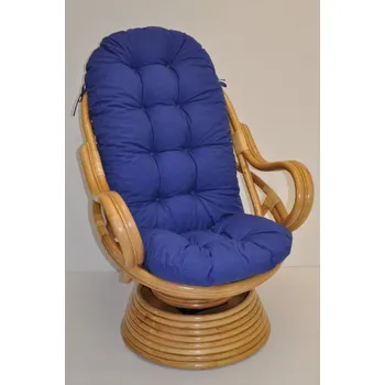 Křeslo Axin Trading2 Ratanové houpací křeslo Swivel medové polstr modrý melír