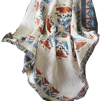 deka eCarla Deka oboustranná Boho s třásněmi 130 × 180 cm, modrá