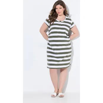 Dámské šaty Ulla Popken, Plus size Šaty, žerzej, krátké rukávy, řasení po stranách, biobavlna, GOTS pro plnoštíhlé nadměrná velikost, 794921437-1131, hnědý, 54/56, Nadměrné velikosti, Plus size oblečení, Oblečení pro boubelky, Oblečení pro baculky, Oblečení pro plnoš