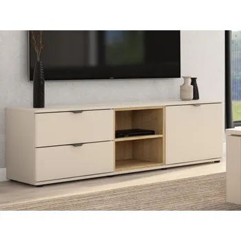 Televizní stolek TV skříňka se zásuvkami Avola, 140 cm, béžová kašmír/dub cremona