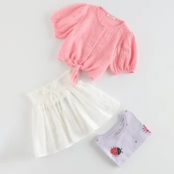 Dívčí tričko Reserved - Mušelínová košile na zavazování - svítivě růžová - 467DT-42X - 467DT-42X-98