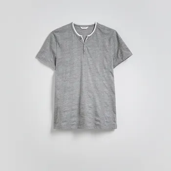 Pánské tričko Reserved - Tričko henley slim fit - tmavě šedá - WD055-90M - WD055-90M-L