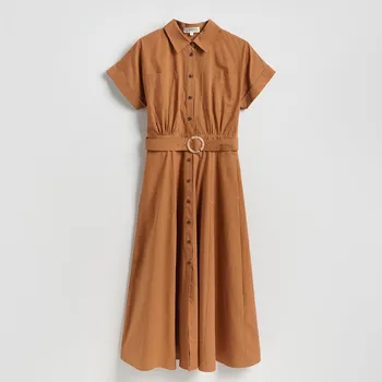 Dámské šaty Reserved - Košilové midi šaty - kávová - 972FB-84X - 972FB-84X-XS