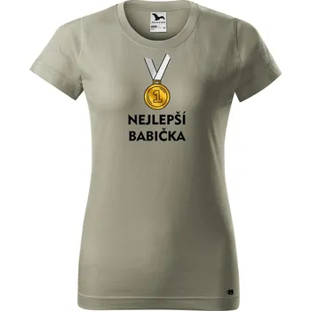 Dámské tričko s potiskem Nejlepší babička Barva trička: Světlá khaki - 28, Velikost: XS