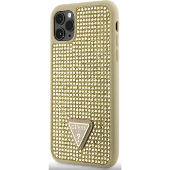 Pouzdro na mobilní telefon Guess Rhinestones Triangle Metal Logo Kryt pro iPhone 11 Pro Max (XS Max) Gold