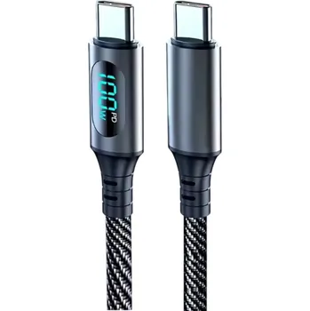 Datový kabel Rychlonabíjecí kabel 100W USB C na USB C 2 m nylonový kabel s LED displejem 6A datový kabel 480 Mbps duální USB C kabel s měřením napětí a proudu