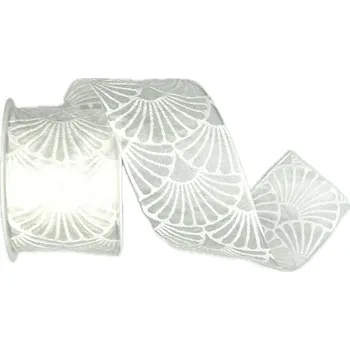 Stuha Stuha taftová ART DÉCO WHITE bílá průsvitná 40mm x 2m (15,-Kč/m) (Stuha taftová, průsvitná, oboustranná, s vetkaným vlascem v lemu)
