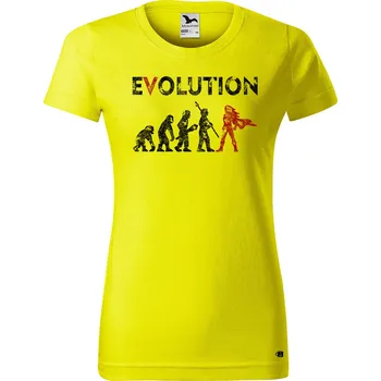 Dámské tričko s potiskem Evolution hrdinka Barva trička: Citrónová - 96, Velikost: XL