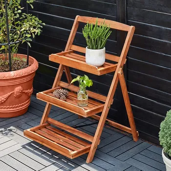Květináč Casaria® Dřevěné květinové schodiště z akátu 79×56×59 cm – 3 patra, Certifikace FSC®
