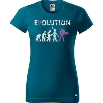 Dámské tričko Dámské tričko s potiskem Evolution hrdinka Barva trička: Petrolejová - 93, Velikost: L