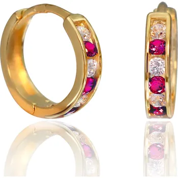 Náušnice Dětské náušnice - zlaté kroužky se zirkony a rubíny
