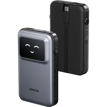 Powerbanka UGREEN 10000mAh Quick Charging Robot 30W Power Bank Build-in USB-C Cable, šedý
