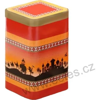 Dóza na potraviny ORIENT plechová dóza na čaj 7421 černé kontury orientálního města, velbloudi a palmy