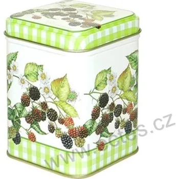 Dóza na potraviny OSTRUŽINY plechová dóza na čaj 7420 barevné větvičky s plody ostružin