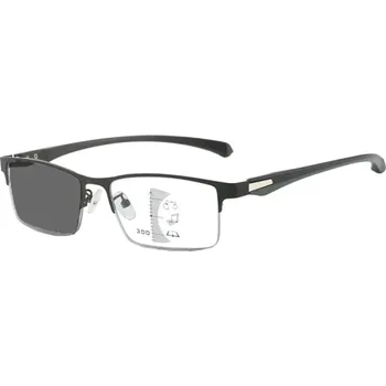 Brýle na čtení Multifokální fotochromatické černé brýle na čtení +1,00 Hranaté kovové s filtrem modrého světla Sluneční úprava Stylové nošení