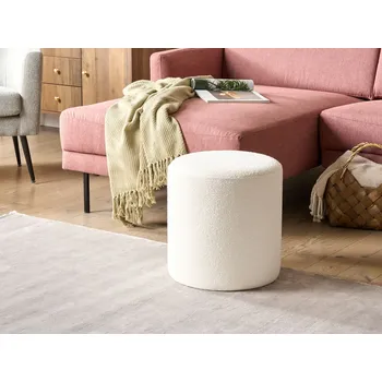 Taburet Taburet bílý buklé kulatý 39 x 39 x 41 cm čalouněný otoman moderní nábytek do obývacího pokoje ložnice Beliani