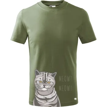 Dětské tričko s potiskem Zpruzená kočka Velikost: 122/6 let, Barva trička: Khaki
