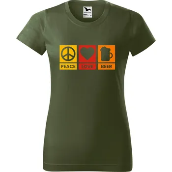 Dámské tričko Dámské tričko s potiskem Peace love beer Barva trička: Khaki - 09, Velikost: M