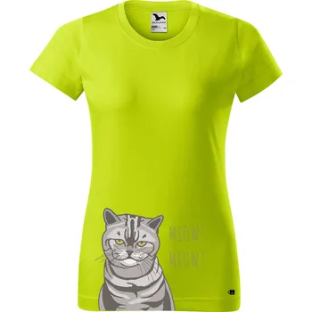 Dámské tričko Dámské tričko s potiskem Zpruzená kočka Barva trička: Limetková - 62, Velikost: L
