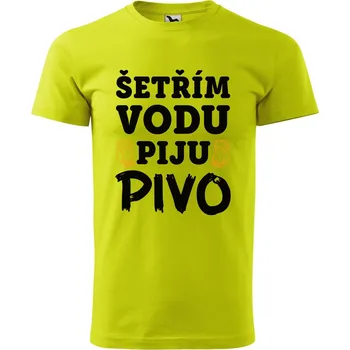 Pánské oblečení Pánské tričko s potiskem Šetřím vodu Velikost: S, Barva trička: Limetková