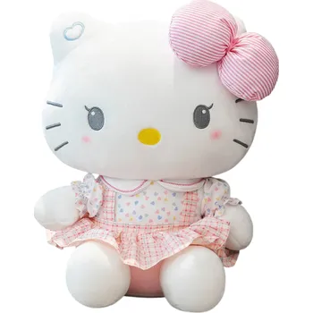 plyšák Plyšová hračka kočička 25 cm Měkoučká kočka s růžovou mašlí Mazlící hračka pro děti Roztomilý dárek Dekorace do dětského pokoje