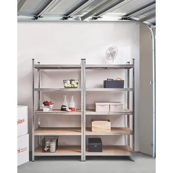Úložný box Sada 2 regálů kovová stříbrná venkovní vnitřní zahradní garáž moderní design 5 polic volně stojící zahradní úložný prostor Beliani