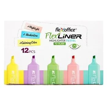 Zvýrazňovač FLEXOFFICE Zvýrazňovač Flexliner, 12 pastelových barev, sada, 1-5 mm, FLEXOFFICE OW-0031 559757