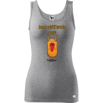 Dámské tílko s potiskem - Největší hysterka z party Velikost: L, Barva: Tmavě šedý melír