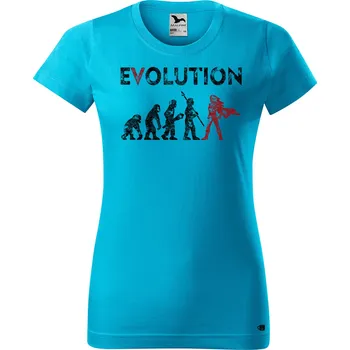 Dámské tričko Dámské tričko s potiskem Evolution hrdinka Barva trička: Tyrkysová - 44, Velikost: L