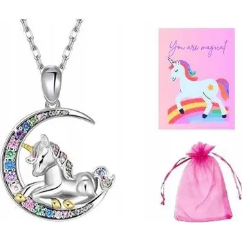Náhrdelník Náhrdelník pro dívky You Are Magical Jednorožec Měsíc Zirkony Stříbrný