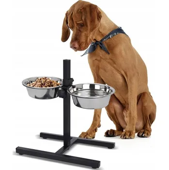 Miska pro psa Stojan + kovové misky Lupipets černý, stříbrný 1,8 l