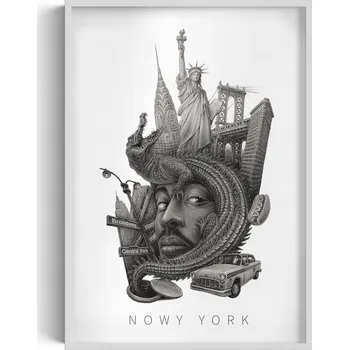 Obraz Obraz + rámeček Černobílý New York Socha Svobody Brooklynský most 70x100 cm