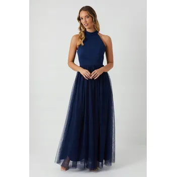 Dámské šaty COAST TMAVĚ MODRÉ TYLOVÉ MAXI ŠATY (38)