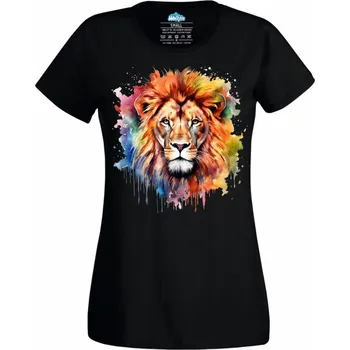 Dámské tričko Dámské tričko Barevný Lev (Velikost: XL, Barva: Černá)