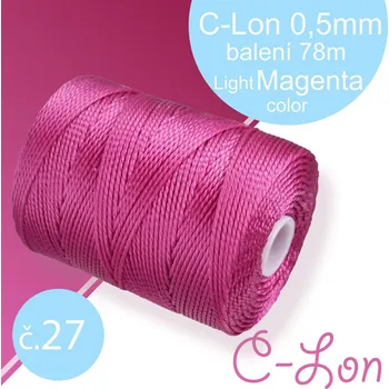 Nit Nylonová nit C-Lon pevná korálková nit. Barva 27 Light Maganta. Síla nitě 0,5mm. Balení 78m na cívce.