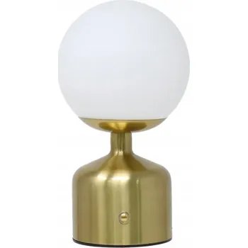 Lampička Zlatá stolní lampa na psací stůl noční MOSAZ stínidlo koule bílý opál SeriaKL