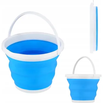 kbelík Skládací modrý kempingový kbelík na mytí nádobí 10L