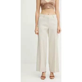 Dámské kalhoty Lněné kalhoty MICHAEL Michael Kors dámské, béžová barva, jednoduché, high waist, MS530TFH6R 80X, vel. 44