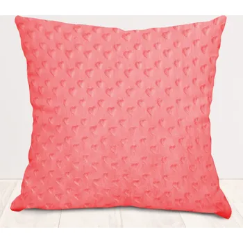Povlak na polštářek Dětský povlak na polštář Minky 3D srdíčka MKS-008 Světle korálový 50 x 60 cm